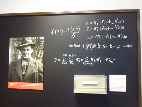 Blackboard and slide rule at the desk of Stanislaw Ulam