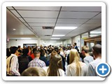 Standing room only in the building lobby