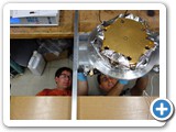 Grad students Michael Treiman and Behshad Roshanzadeh working on a Spectrophotometer, which measures light absorption of various materials at 3 degrees Kelvin (Boyd)