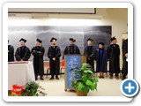 Faculty line up for Convocation. From left to right, Professors Sheik-Bahae, Becerra-Chavez, Busani, Manjavacas, Mafi, Miyake, Otero, Rudolph, and Rand 