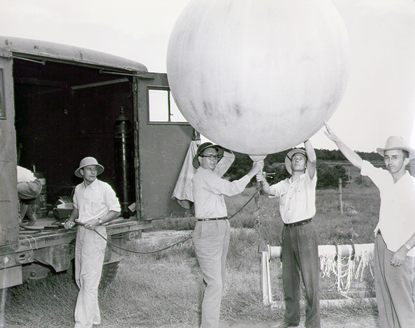 Victor Regener preparing atmospheric balloon data gathering